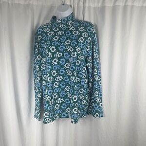 Karen Scott Shirt Womens XL Green Blue Mittens Print Mock Neck Long Sleeve